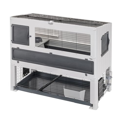 Ferplast Kaninchenkäfig Bonnie Large mit Haustiergehege, Kaninchenstall für den Innenbereich, Meerschweinchenkäfig, mit Gehege für Kaninchen, Kaninchenhaus und Wasserflasche, 128 x 64 x H 113 cm.