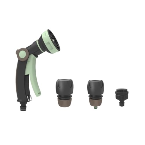 G.F., Bewässerungspistole, mittelstark, 8 Jet, aus recyceltem Kunststoff, komplett mit Wasserhahn-Steckdose, Armaturen und Bewässerungspistole, mittlere Tragfähigkeit, hergestellt in Italien