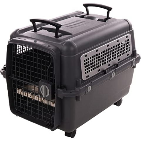 Flamingo Transportkäfig Lanta – Dunkelgrau | Größe M (51 × 71 × 48 cm) | Sicher, Praktisch & Komfortabel für deinen Hund!