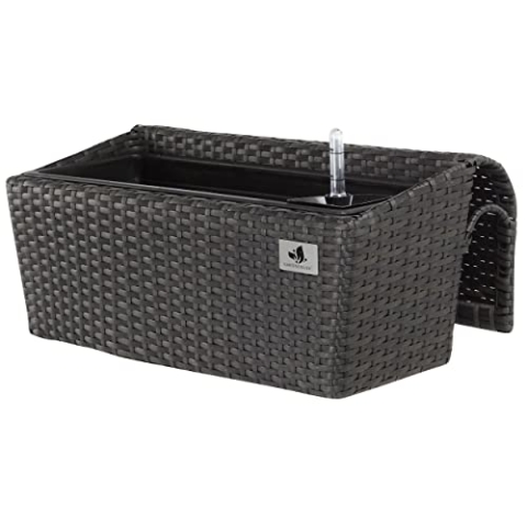 GARTENFREUDE Polyrattan Balkonkasten Blumenkasten, 52 x 25 x 22 cm, mit Bewässerungssystem, anthrazit