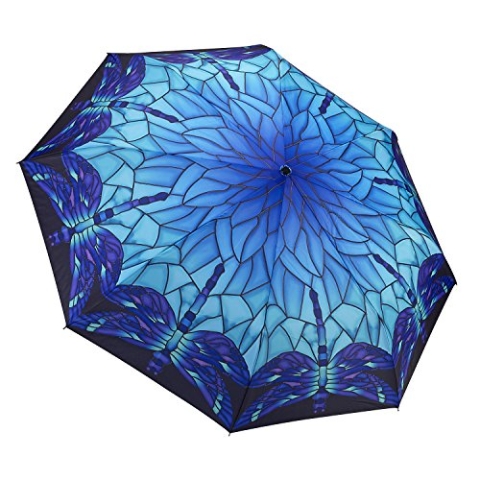 Galleria Regenschirm mit Libellen-Motiv aus Buntglas, automatisches Öffnen/Schließen, groß, tragbar, zusammenklappbar