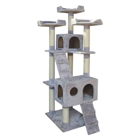JACK AND VANILLA, Eleganter Kratzbaum für Katzen, modernes Design, langlebige Materialien, Platz zum Spielen und Ausruhen, leicht zu reinigen, Maße 50 x 50 x 170 cm, grau, Kratzbaummodell