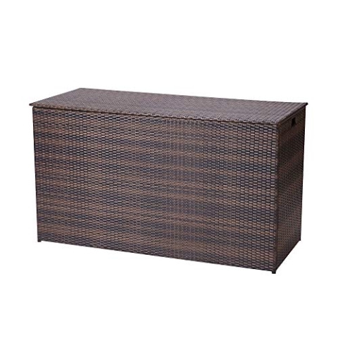 Teamson Home Terrasse Gartenmöbel, Korbgeflecht Rattan 700 Liter X-Large Aufbewahrungsbox mit Deckel & Futter, Wetterbeständig, Braun