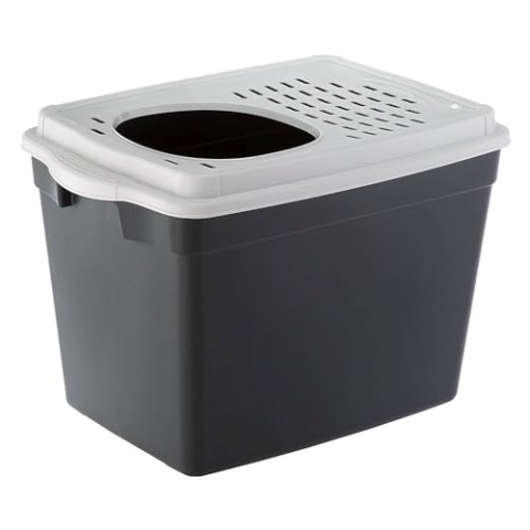 Ferplast Katzenklo, Katzentoilette mit Deckel, mit Zugang von Oben, perforierter Deckel, 38,8 x 57,5 x H 39 cm, Jumpy große Katzentoilette, schwarz