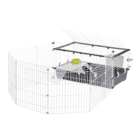 Ferplast Kaninchenkäfig PARKHOME 100, Meerschweinchenkäfig, Kleintiere, mit Kaninchenstall, Kaninchenhaus und Trinknapf, 95 x 177,5 x H 56 cm, aus Kunststoff mit Aufklappbarem Dach