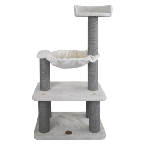 JACK AND VANILLA, Eleganter Kratzbaum für Katzen, multifunktional und langlebig, ideal zum Spielen und Ausruhen, leicht zu reinigen, Maße 58 x 38 x 112 cm, cremefarben, Kratzbaummodell