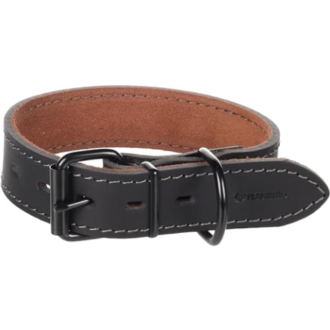 Halsband MONTANA Leder BREIT SCHWARZ M 35-45CM 35MM
