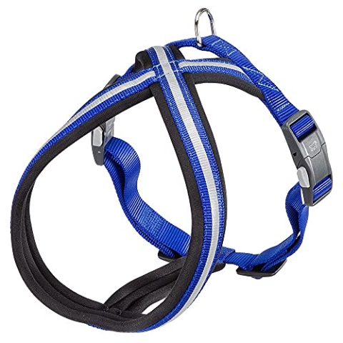 Ferplast Hundegeschirr Daytona Cross, mittelgroßes/großes Hundegeschirr aus Nylon, Hundegeschirr mit weicher Polsterung, Reflektierend und Verstellbar. Mit Magnetschnalle. Blau