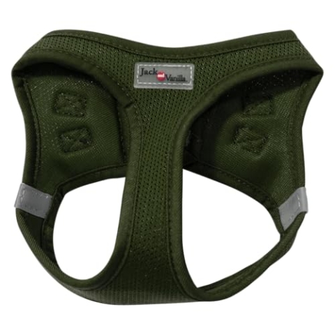 JACK AND VANILLA, Bequemes Netzgeschirr für Hunde, individuelle Passform, verstärkte Sicherheit, attraktives Design, einfache Handhabung, Größe 43–49 cm, grüne Farbe, Expeditionsmodell