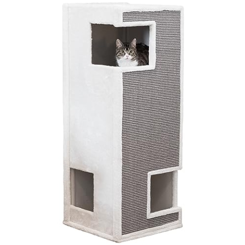TRIXIE Katzen Kratzbaum Kratztonne CAT TOWER GERARDO, 100 cm, WEIß/GRAU - 44987