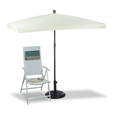 Relaxdays Sonnenschirm rechteckig, 200 x 120 cm, Rippen, Polyester, Neigefunktion, Gartenschirm, Hellgelb