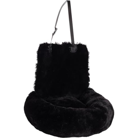 Flamingo Autositz für Hund Krems rund schwarz - 60x50x20cm - Herausnehmbare Kissen - Verstellbaren befestigungsriemen und kurzleine
