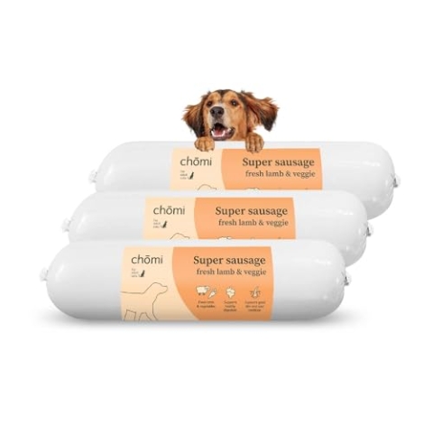 Chōmi Dog Super Sausage Fresh Lamb & Veggie 8-er Pack | (200g x 8) | Nassfutter Für Hunde | Lammwurst für Hunde | Erwachsene | Getreide- und konservierungsmittelfrei | Mit Meeresalgen | Barf
