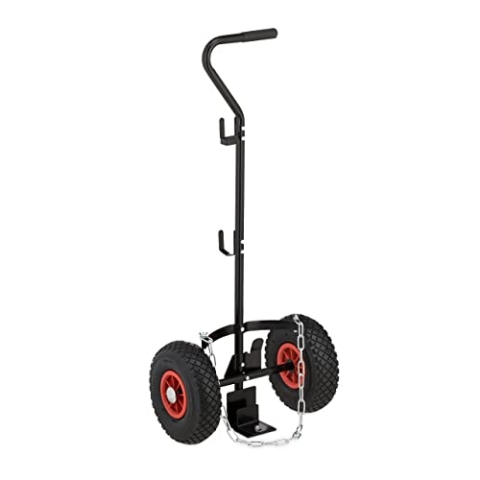 Relaxdays Transportwagen für Gasflaschen, für 3 & 5 kg Flaschen, Luftreifen, Stahl, Gasflaschenwagen, schwarz/rot 1 Stück