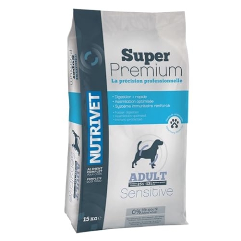 NUTRIVET - Super Premium - Sensitive - Weizenfreies kroketten - Hund - Reich an tierischem Eiweiß - 15 kg