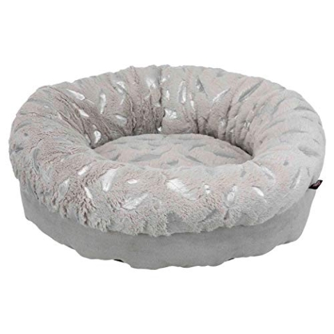 TRIXIE Hundebett Feder ø 50 cm in grau/silber - schickes Hundekissen mit Velours- und Plüschelementen - Hundekorb für kleine Hunde - rutschfest und waschbar - 36528