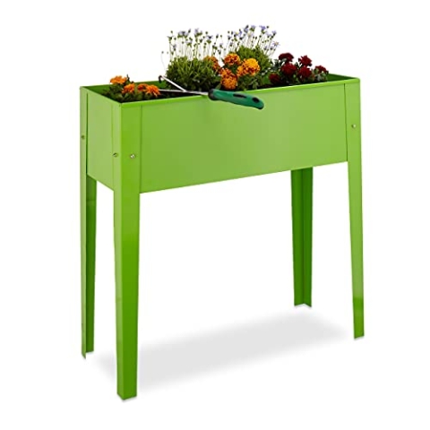 Relaxdays Hochbeet, Metall, 4 Beine, Pflanzkübel, Kräuterbeet, Balkon, Terrasse, HBT: 80,5 x 81,5 x 31 cm, hellgrün