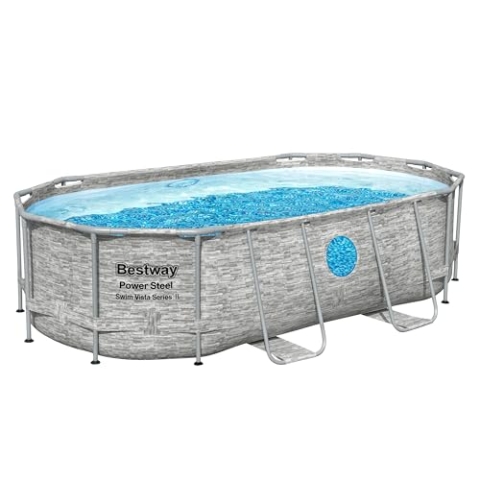 Bestway® Ersatzpool (ohne Zubehör) Power Steel™ Swim Vista Series™ Frame Pool/Aufstellbecken, 427 x 250 x 100 cm, oval, braune Rattan-Optik