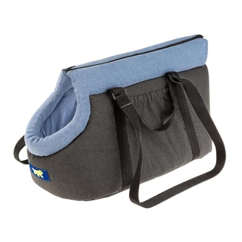 Ferplast Hundetasche BORSELLO, Hundebox, Transportbox Katze, verstellbare Griffe, Sicherheitsgurt, waschbar bei 30°, Max 6 Kg, 37 x 21 x h 22,5, Blau