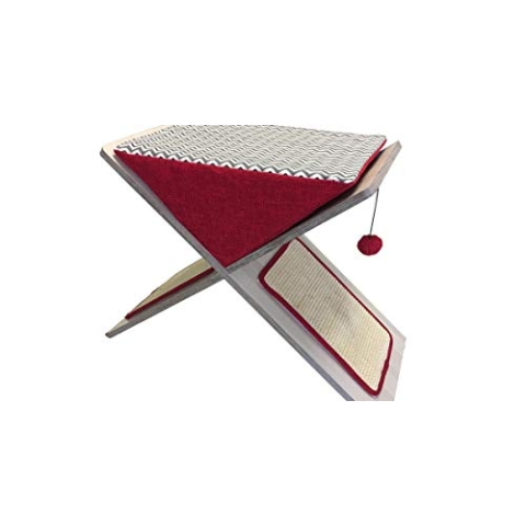United Pets X-Cat Design Kratzbaum für Katzen, 3-in-1: Kratzbaum für Katze, Bett und Spiel. Kratzbaum aus Holz mit Hundehütte/Kissen und Kugel. Rot