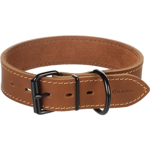 Halsband Montana Leder BREIT Cognac L 45-55CM 40MM