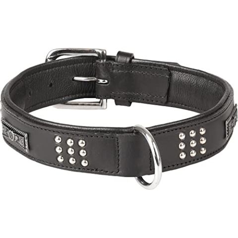 Halsband Sedona Leder + SCHMUCKELEMENTEN SCHWARZ L 43-50CM 37MM