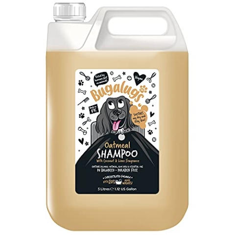 Bugalugs Hundeshampoo, 5 l, Haferflocken und Aloe Vera, spendet Feuchtigkeit, beruhigt und reinigt tiefenreinigend, ohne Sulfate und Parabene, ideal für empfindliche Haut und professionelle Verwendung