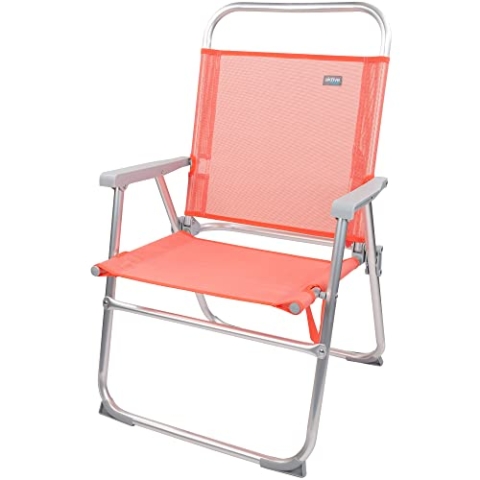 AKTIVE Klappbarer Strandstuhl, Feste Rückenlehne, 56 x 50 x 88 cm, Koralle, hoher Klappstuhl, max. Gewicht 100 kg, leichte Strandstühle, Kippschutzdübel, Beach