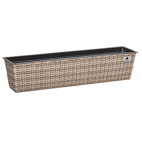 GARTENFREUDE Polyrattan Balkonkasten Blumenkasten inkl. Aufhängung, 80 x 19 x 18 cm, mit Bewässerungssystem, naturfarben