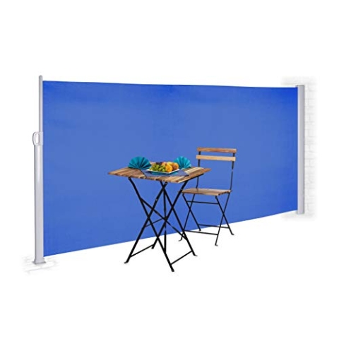 Relaxdays Seitenmarkise ausziehbar, Rollo für Balkon, Garten, Wand, UV-beständiger Sichtschutz HxB: 180 x 300 cm, blau