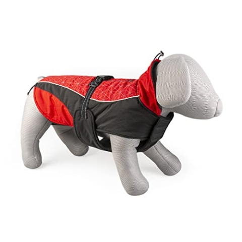 duvoplus, Hundejacke Hi Vis Casual XL – 70 cm rot/schwarz, 100% Polyester, vollständig gepolstert, außen wasserdicht, reflektierende Streifen auf der Rückseite, Klettverschluss, Verschluss