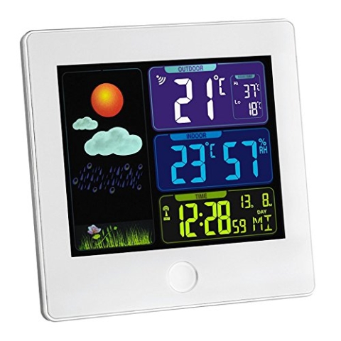 TFA Dostmann Sun Digitale Wetterstation mit Temperatursender, 35.1133.02 Wettervorhersage mit Farbdisplay, messen von Luftfeuchtigkeit und Temperatur, Raumklimakontrolle, weiß