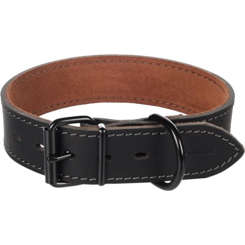 Halsband MONTANA Leder BREIT SCHWARZ M/L 39,5-49,5CM 35MM