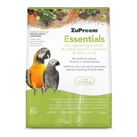 Zupreem Essentials Vogelfutter für Firmenvögel, natürliche Inhaltsstoffe, Vogelfutter für Papageien, Aras, Kakadus, Kakadus und andere mittelgroße und große Vögel, 7,5 kg