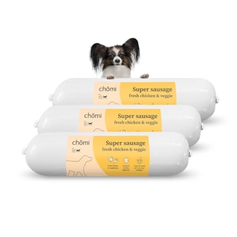 Chōmi Dog Super Sausage Fresh Hundefutter | Nassfutter Für Hunde | Gemüsewurst für Hunde | Adult | Getreide- und konservierungsmittelfrei | Mit Seetang | Barf (400 x 8g, Chicken & Veggie)