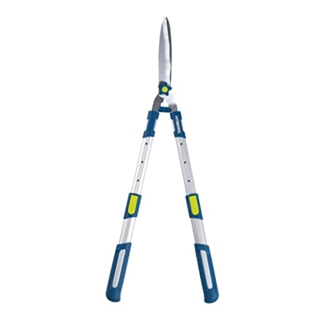 Hoberg Teleskop-Heckenschere | 4 Stufen einstellbar, 67-83 cm, Wellenschliff-Klingen, Karbonstahl | rutschfeste Griffflächen, Gelenkschonende Puffer
