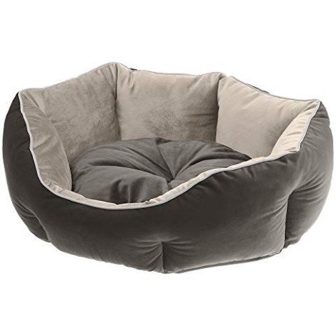 Ferplast Hundekörbchen Hundesofa Katzenbett QUEEN 50 mit Kissen, Kuschelbett für Haustiere, beidseitig nutzbar, weicher Samt, waschbar, 50 x 40 x H 18 cm, grau
