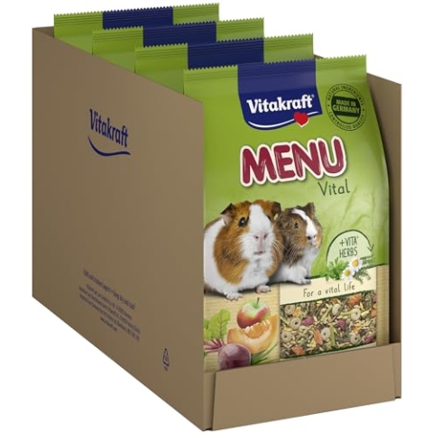 Vitakraft Menu Vital, Hauptfutter für Meerschweinchen, mit Gemüse und Kräutern, ohne Zusatz von Zucker, im wiederverschließbaren Beutel (4x 3kg)