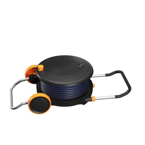 Fiskars Comfort Waterwheel L mit Rädern, All-Inclusive-Bewässerungs-Set, 31,5 m Gesamtreichweite, Automatisches Aufrollen, Gartenschlauch in Universalgröße (Ø 13 mm), Universal-Hahnverbinder, 1071670