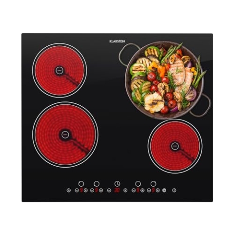 Klarstein Glaskeramik Kochfeld, Einbau-Kochfeld mit 4 Platten, 6500 W Elektro Kochfeld zum Kochen, Modernes Glaskeramikkochfeld, Glaskeramik Herdplatte mit 4 Kochfelder, Einbau Kochfeld Keramik