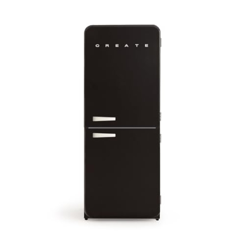 CREATE / RETRO FRIDGE FRIDGE COMBI 185 OFF WHITE/Kombi-Kühlschrank mit Gefrierfach 401L in Schwarz, Griff Cremeweiß / 190W, No Frost System, 3 Ablagen, 2 Schubladen, Temperaturregler, 70x65x185 cm