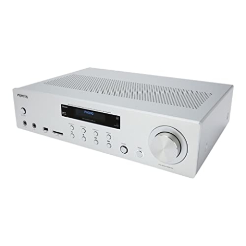 Aiwa AMU-120BT/SL: Verstärker, AV-Receiver, mit Bluetooth 5.0, 120 W, USB-Anschluss, SD-Kartenleser, Farbe: Silber