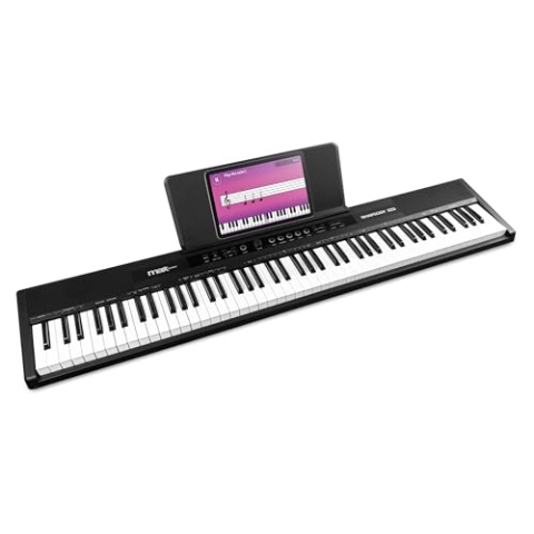 Max RhapsodyDP88 - E Piano Keyboard 88 Tasten inkl. Sustain Pedal, Keyboard mit Anschlagdynamik, Dual-Keyboard, 10 Sounds und Rhythmen, 26 Demo-Songs, Effekt Akkorde, USB Midi, Sustain Anschluss