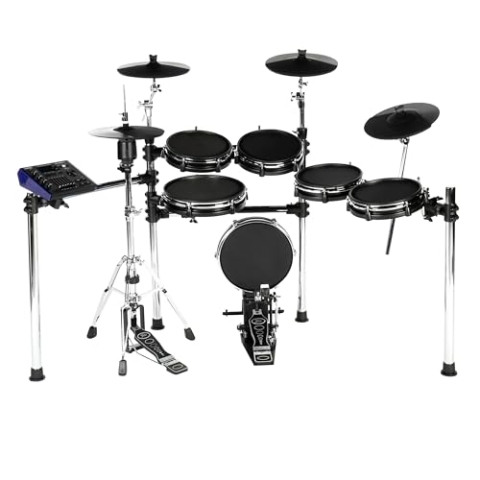 Fame DD-ONE XT SP E-Drum Set, Elektronisches Schlagzeug-Set mit 193 Simon Phillip Sounds, echter HiHat, Meshhead-Pads, 12" Snare und Kick-Pad, 78 Drumsets, AUX, MIDI und Effekten, inkl. Rack, Schwarz