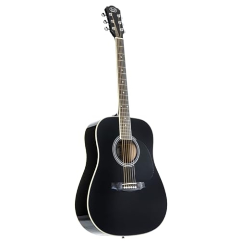 J & D D-80 BK Westerngitarre, Akustik-Gitarre für Anfänger und Einsteiger, Acoustic Guitar, Dreadnought mit schwarzer Hochglanz Fichtendecke