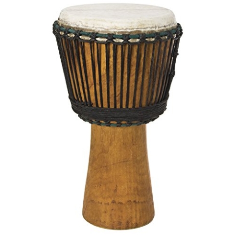 Fame Djembe 12"x24", Handgeschnitzt, Mahagoni, Naturfarben, Traditionelles Schnurspannsystem, Hochwertiges Ziegenfell, Hergestellt in Elfenbeinküste, Afrikanisches Custom Design