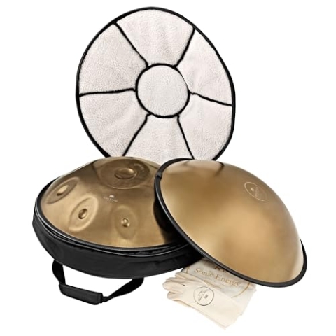 Sonic Energy Sensory Handpan Gold – D Amara, 10 Töne, 440 Hz – Edelstahl – Für Meditation, Yoga, Percussion – Inkl. Zubehör (HPSTL101)