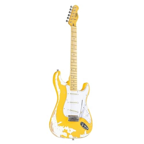 Fame SE Series ST E-Gitarre, Erle-Korpus, Ahorn-Hals, 21 Bünde, 3 Keramik Single Coils, Vintage Tremolo, Worn Out Blonde Finish, 6 Saiten, C-Halsprofil, 5-Weg Schalter, Chrom-Hardware