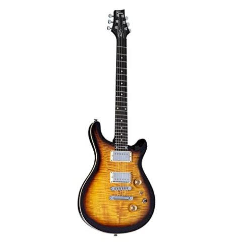 Fame Forum IV Classic E-Gitarre, elektrische Gitarre mit Humbucker Tonabnehmer, Electric Guitar mit Sunburst Riegelahorndecke, Forum Double Cut