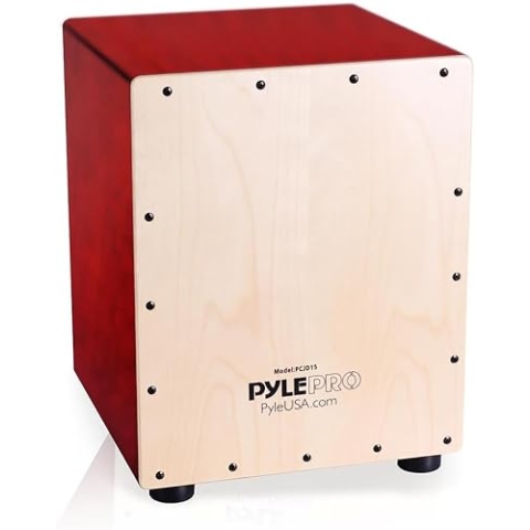 Pyle Cajon Instrument für Kinder & Erwachsene, Sitztrommel Instrumente handgemacht aus Holz (Birke), mit Snare, Trommel für Einsteiger & Profi, Schlagwerk mit abgerundeten Kanten, Rot